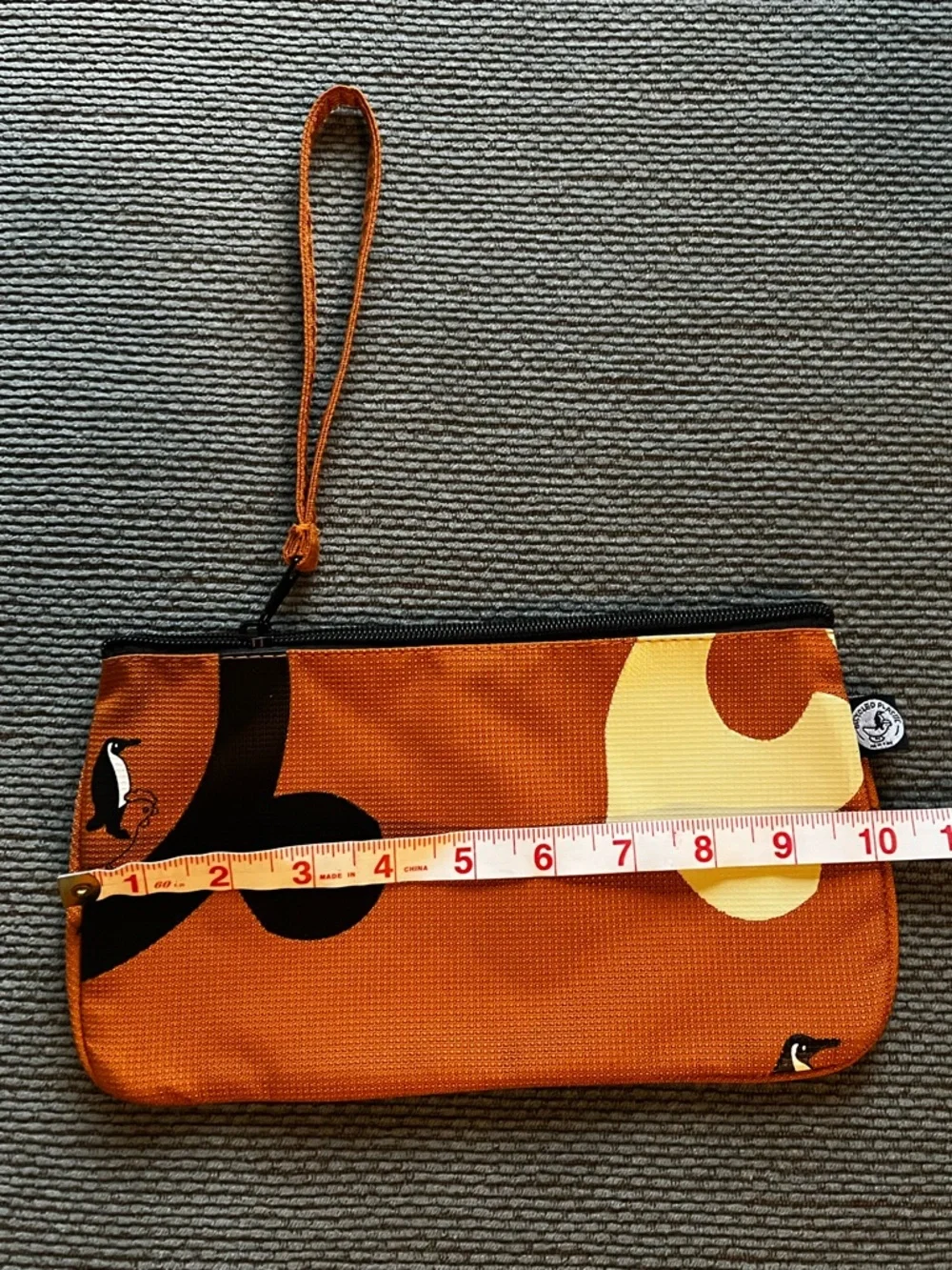 Penguin Print Orange Recycled Plastic Wristlet Clutch Pouch